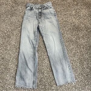 ZARA Jeans Women’s 10 Light Gray High-Rise Full Length Raw Hem Wide Leg
